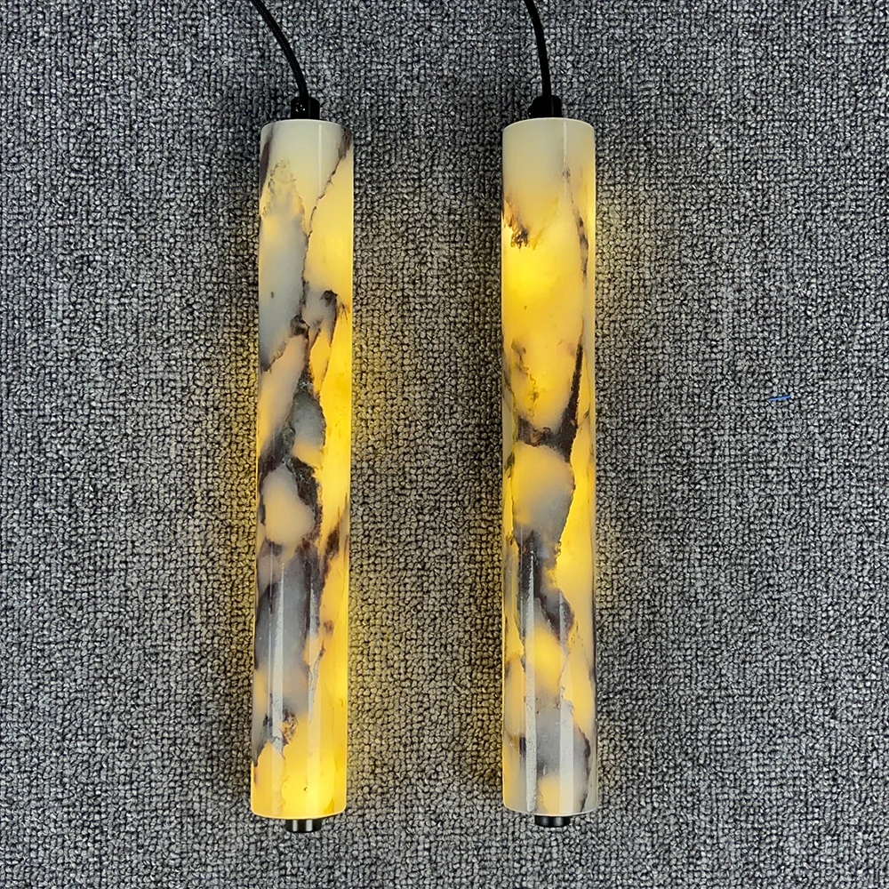 Kreative natürliche Marmor Pendelleuchte schwarz Zylinder Design High-End-LED-Kronleuchter für moderne Wohnzimmer Schlafzimmer Hängeleuchte