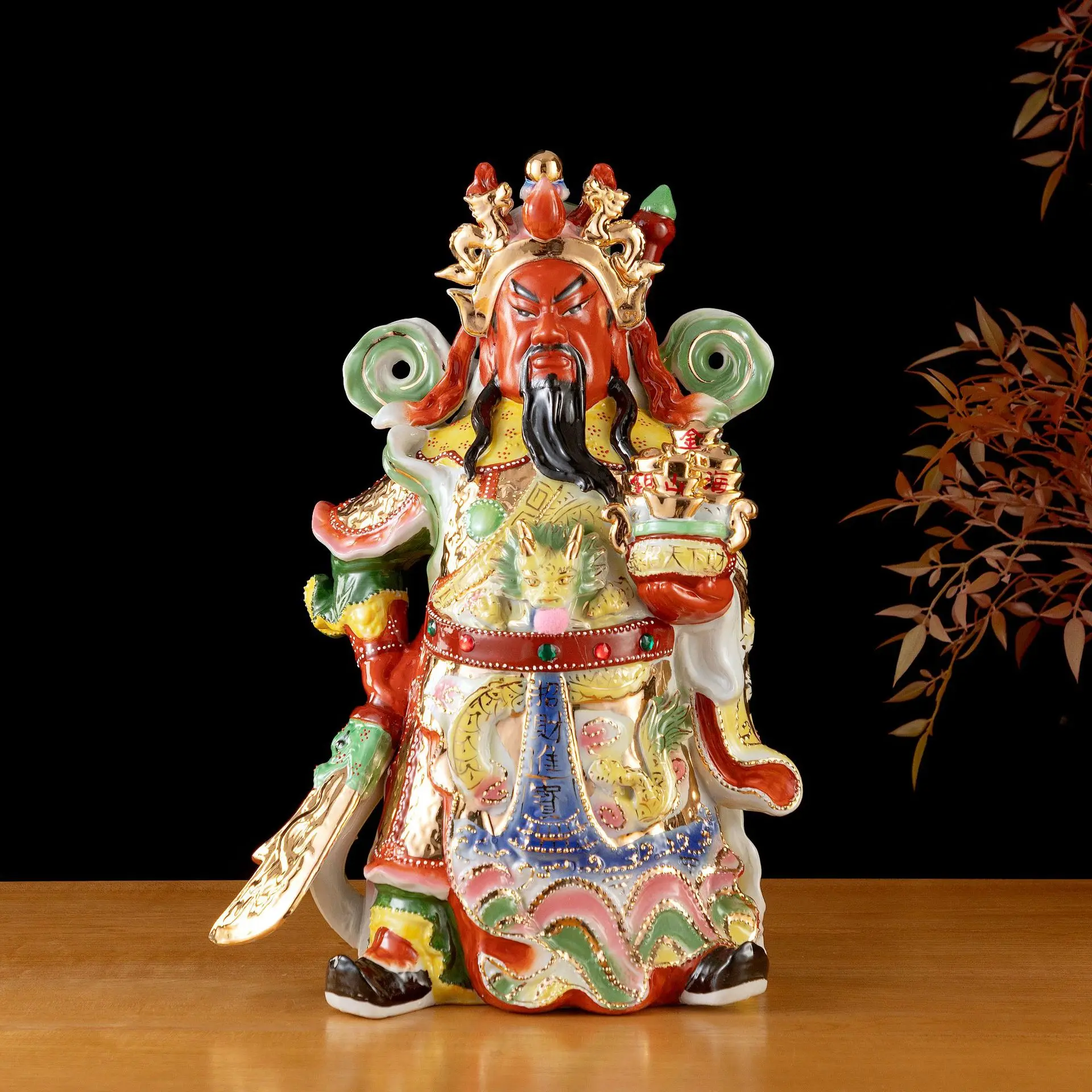 

CZ ceramic back knife Guan Gong Guan Yu God of Fortune oblique knife Guan Erye Buddha statue home decoration