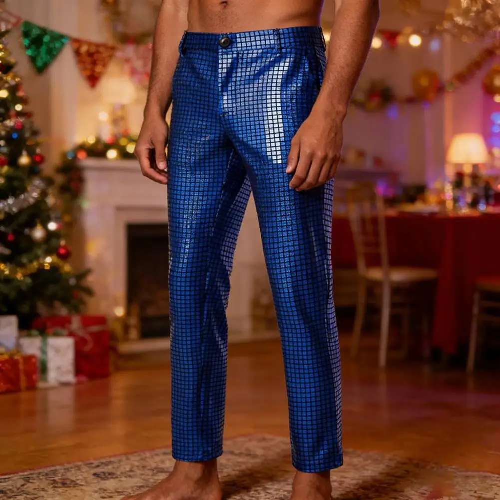 Men Glittery Sequin Straight Leg Trousers Disco Pants Nightclub Stage Street Dance Performance Party Fashion Clubwear Bottoms