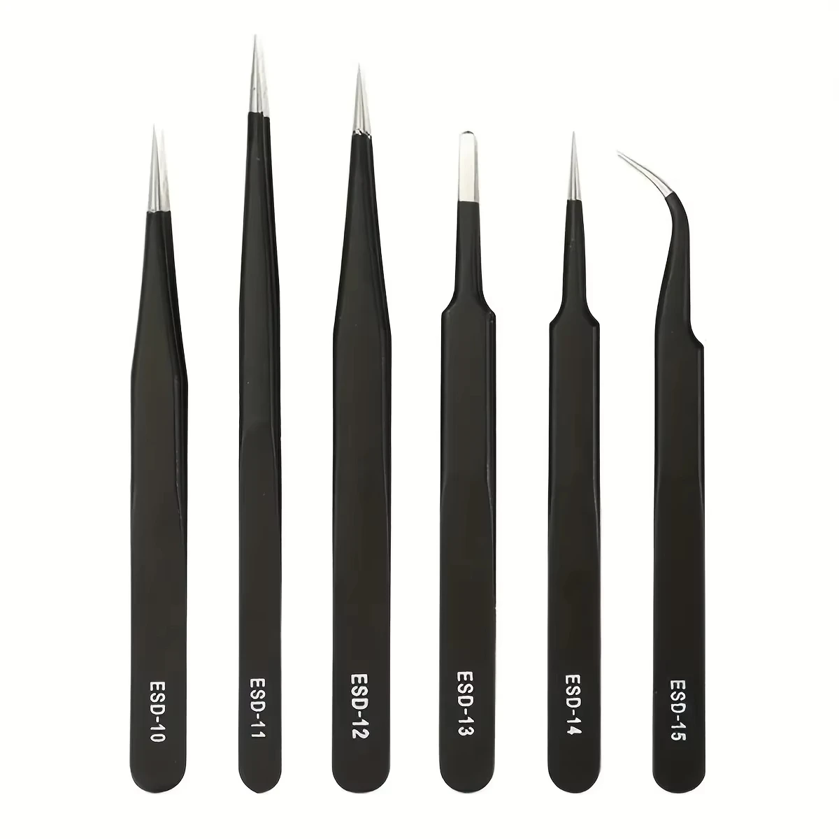 

6pcs Precision ESD Anti-static Tweezers Set Durable Stainless Steel Tool for Electronic Repair Eyelash Manicure DIY Tweezer