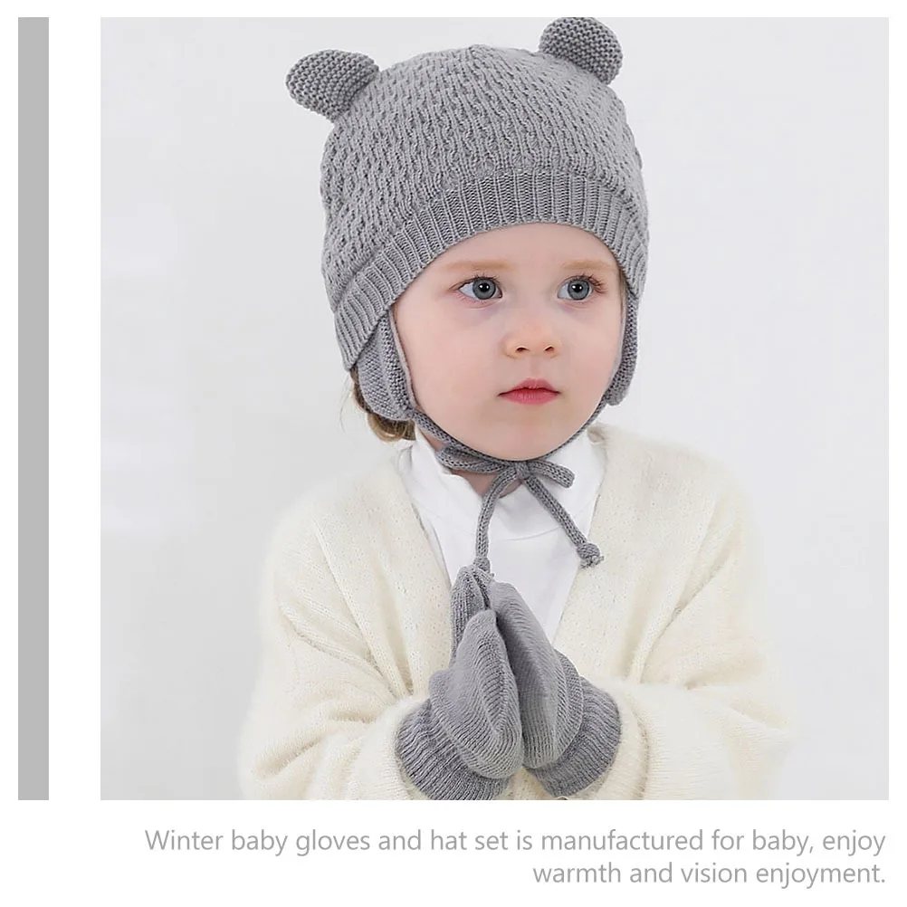 

1Set Baby Crochet Hat Gloves Set Knitted Warm Winter Hat Windproof Baby Photo Props Outdoor Winter Birthday Newborn Warm Caps
