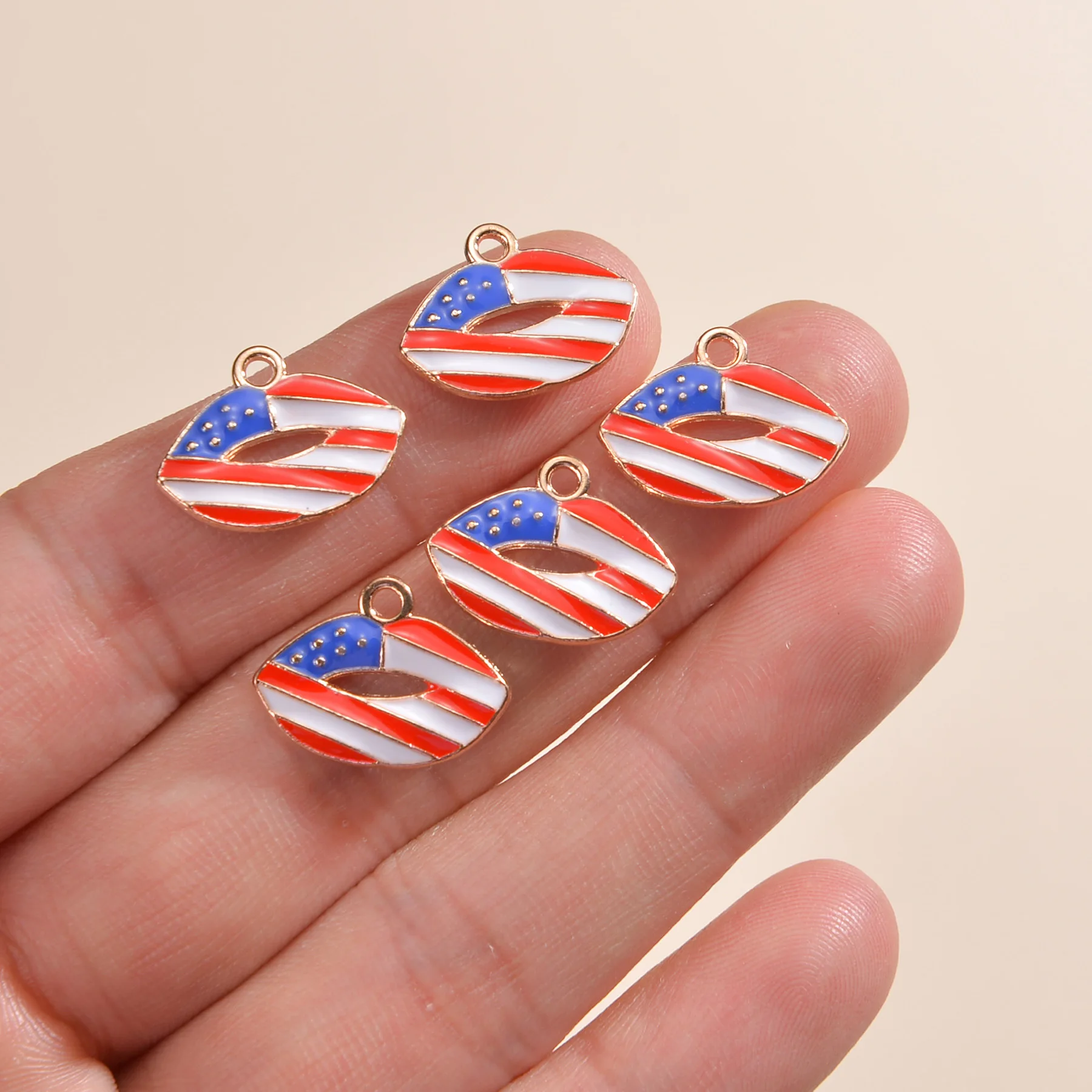 New American Flag Series Lip Enamel Charms DIY Independence Day Celebrations Jewelry Accessoriess Necklace Bracelet Earrings