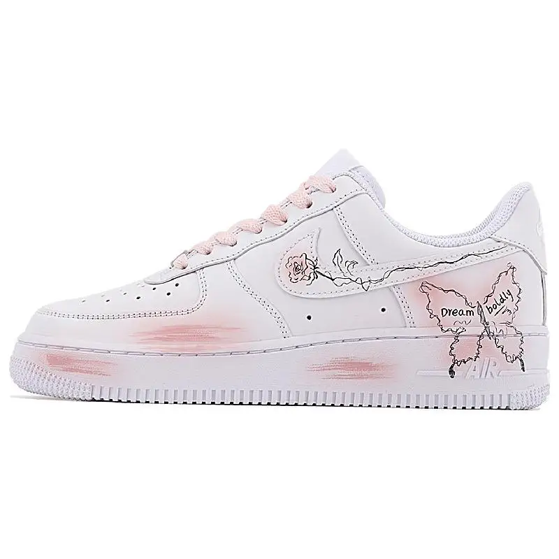 【Customize】Nike Air Force 1 Skateboarding Shoes Women's Low-top White/pink Sneakers shoes DD8959-100