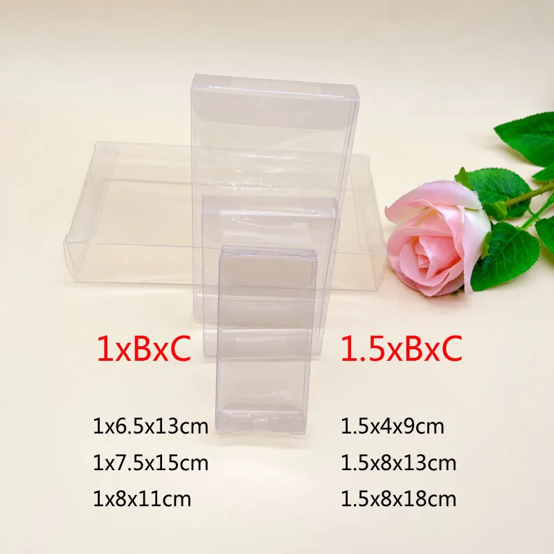 

50pcs 1xBxC 1.5xBxC Clear PVC Plastic Transparent Christmas Box for Jewelry Packaging Storage Boxs Wedding Candy Gift Box 2 Side