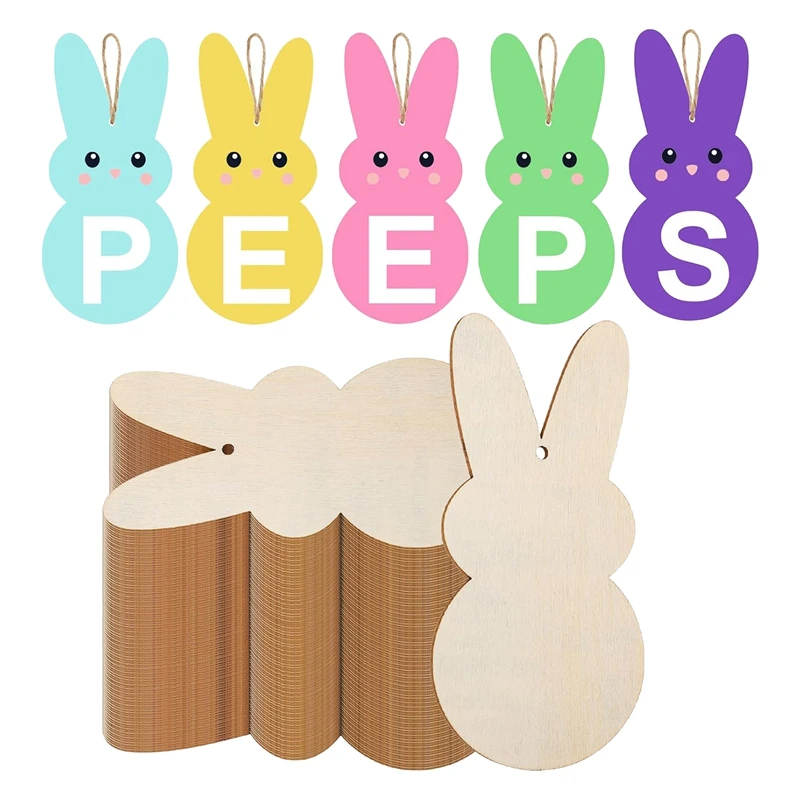 50 Pcs Easter Wooden Bunny Cutouts 7 Inch Unfinished Peep Bunny Wood Slices Rabbit Blank