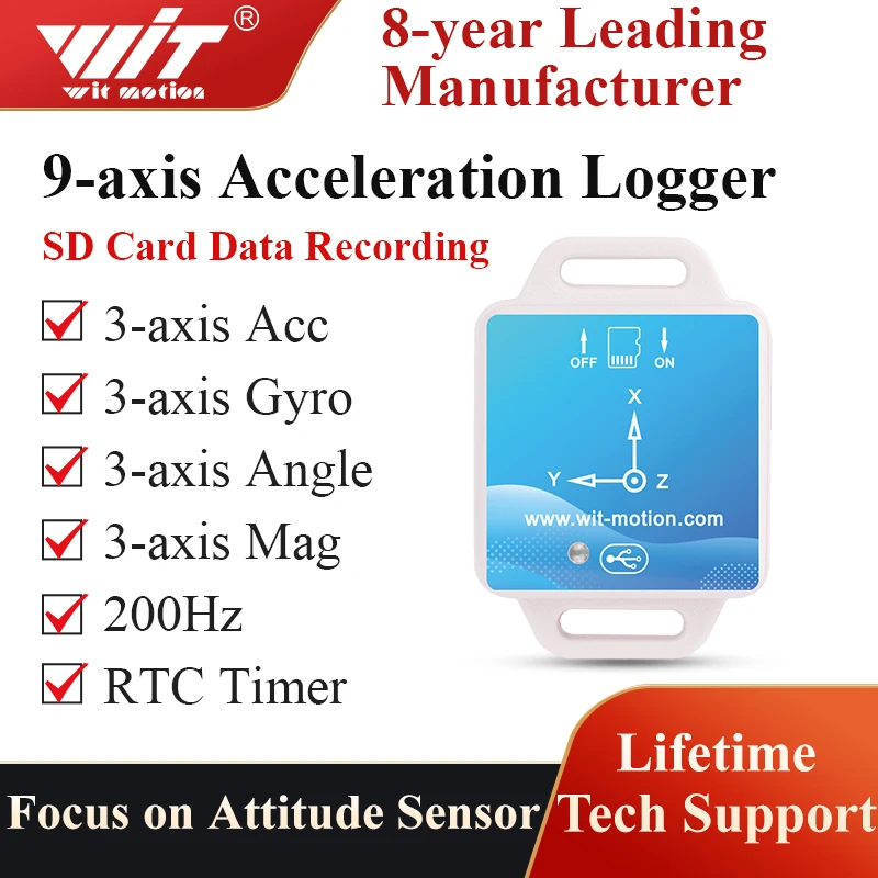 WitMotion WT901SDCL AHRS MPU9250 200Hz 9-Axis Offline Accelerometer Data Logger,  Gyro+Angle (XY 0.05° Accuracy)+Magnetometer