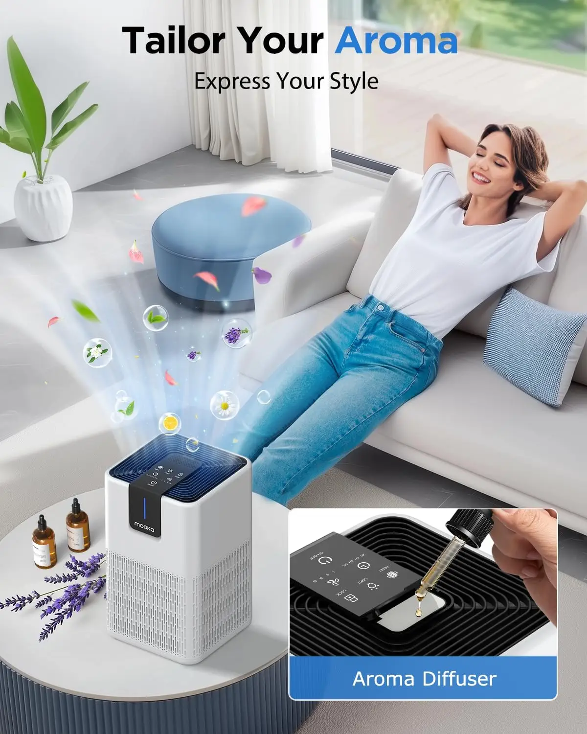 Large Room Air Purifier for Pets, Dust, Smoke - H13 HEPA Filter, Aromatherapy, 15dB Quiet Sleep Mode