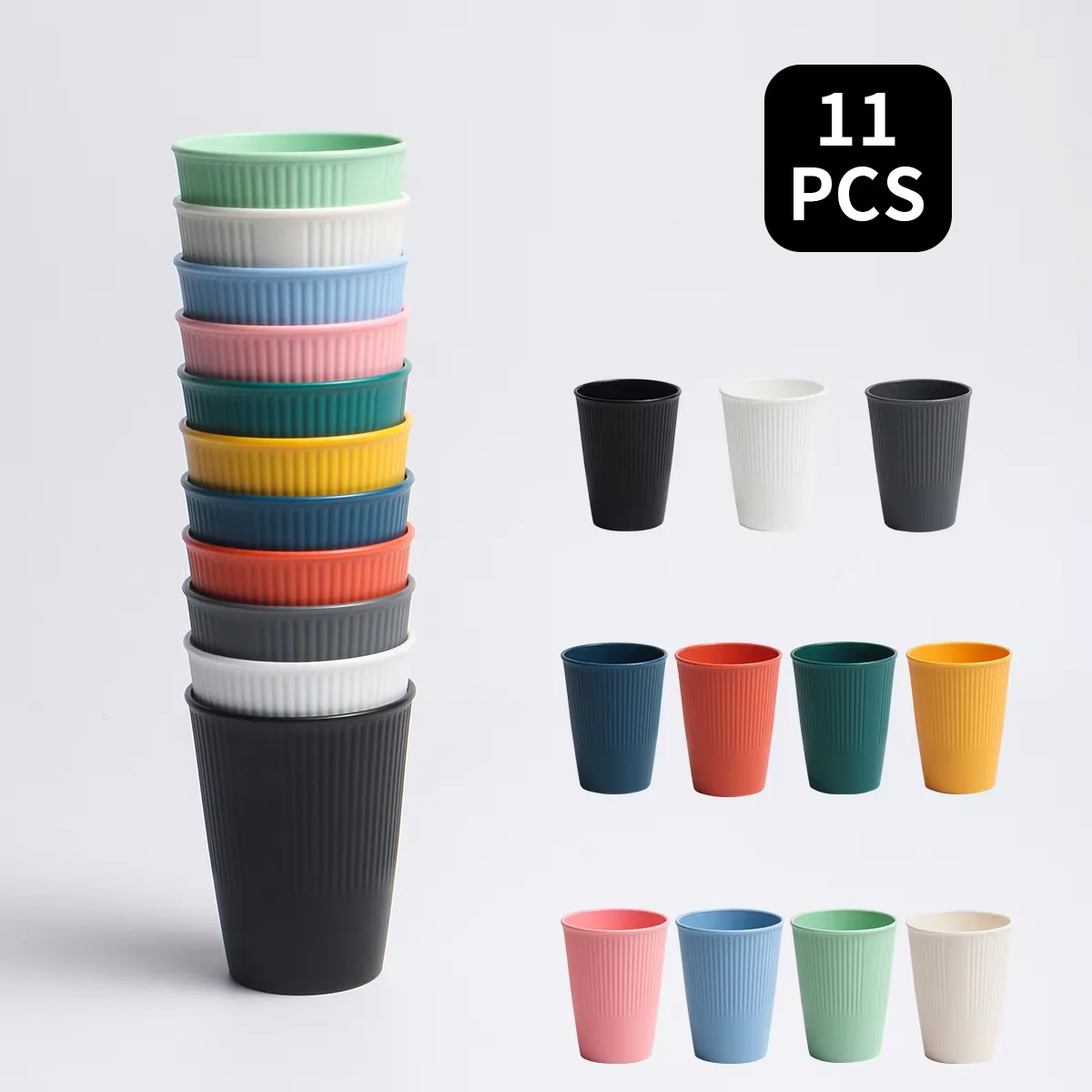 11pcs Striped Plastic Cup Set Reusable Family Camping Dinner Cup Cola Cup Milk Cup Juice Cup Soda Cup