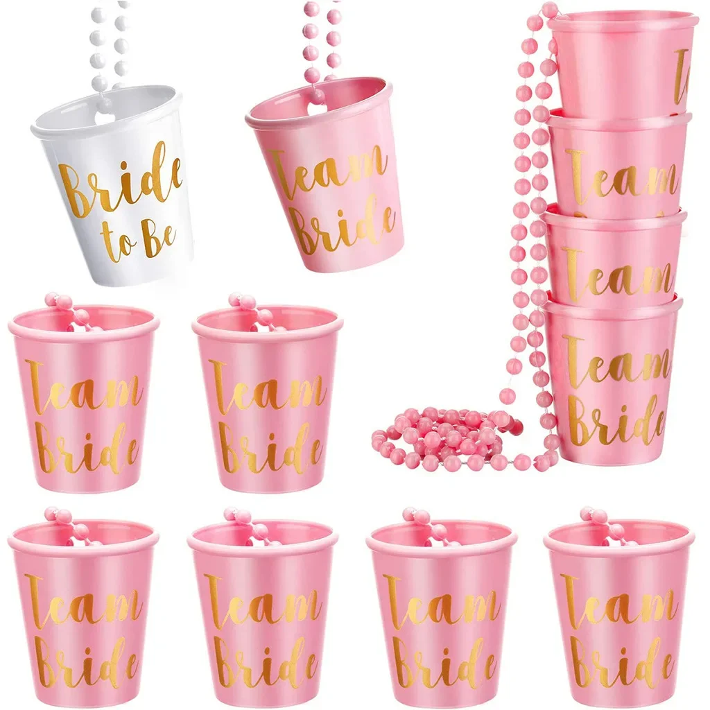 12szt Team Bride Shot Glass Naszyjnik Bride To Be Shot Cup Ślub Bridal Shower Bachelorette Hen Party Decor Drinking Game Favor
