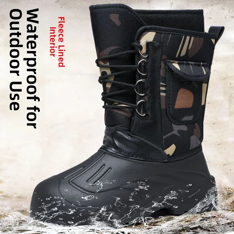 Ultra-Light Thick Bottom Winter Snow Boots Men's Pure Fleece Outdoor Waterproof Non-Slip Cotton Shoes Cold Resistant Boots