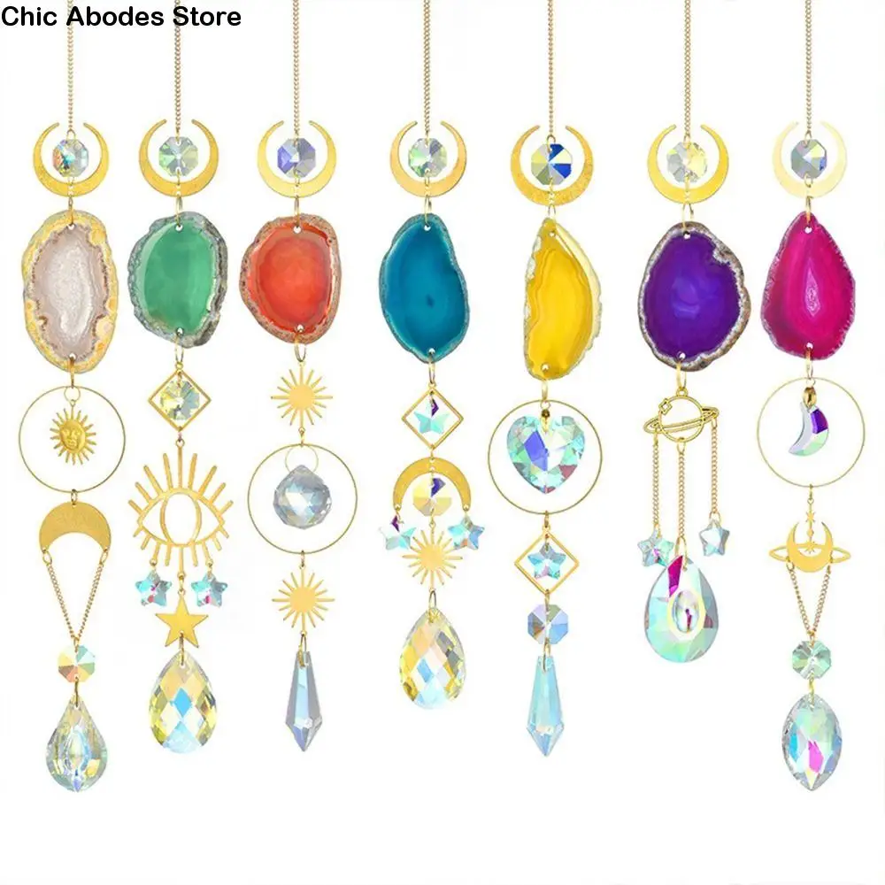 Original Stone Crystal Agate Sunshine Catcher Pendant Natural Colorful Agate Lighting Pendant Wall Hanging Decorative