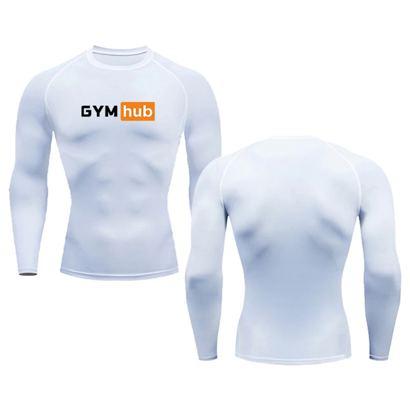 Men Gym Hub Graphic Print Running Compression Long Sleeves tight-fitting Gym Sport T-shirt Fitness Male Jogging Tracksuit Tops