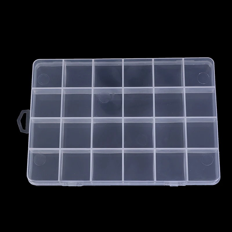 HMA73-1pc 24 Compartments Transparent Plastic Box Case Jewelry Bead Storage Container Craft Organizer Box