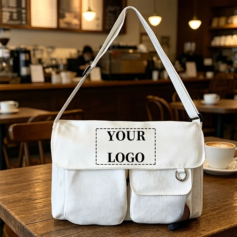 Custom Print Logo Crossbody Bags Women Canvas Youth Fashion Large Capacity Diagonal Ladies Shoulder Bag Solid Color School Bag