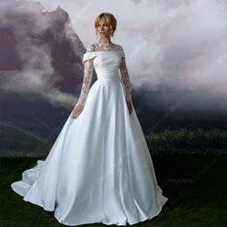 Lace Flower Printing Women Wedding Dresses Elegant Long Sleeves Bridal Gown Mopping Length Ball Vestido De Gala Robes Customized
