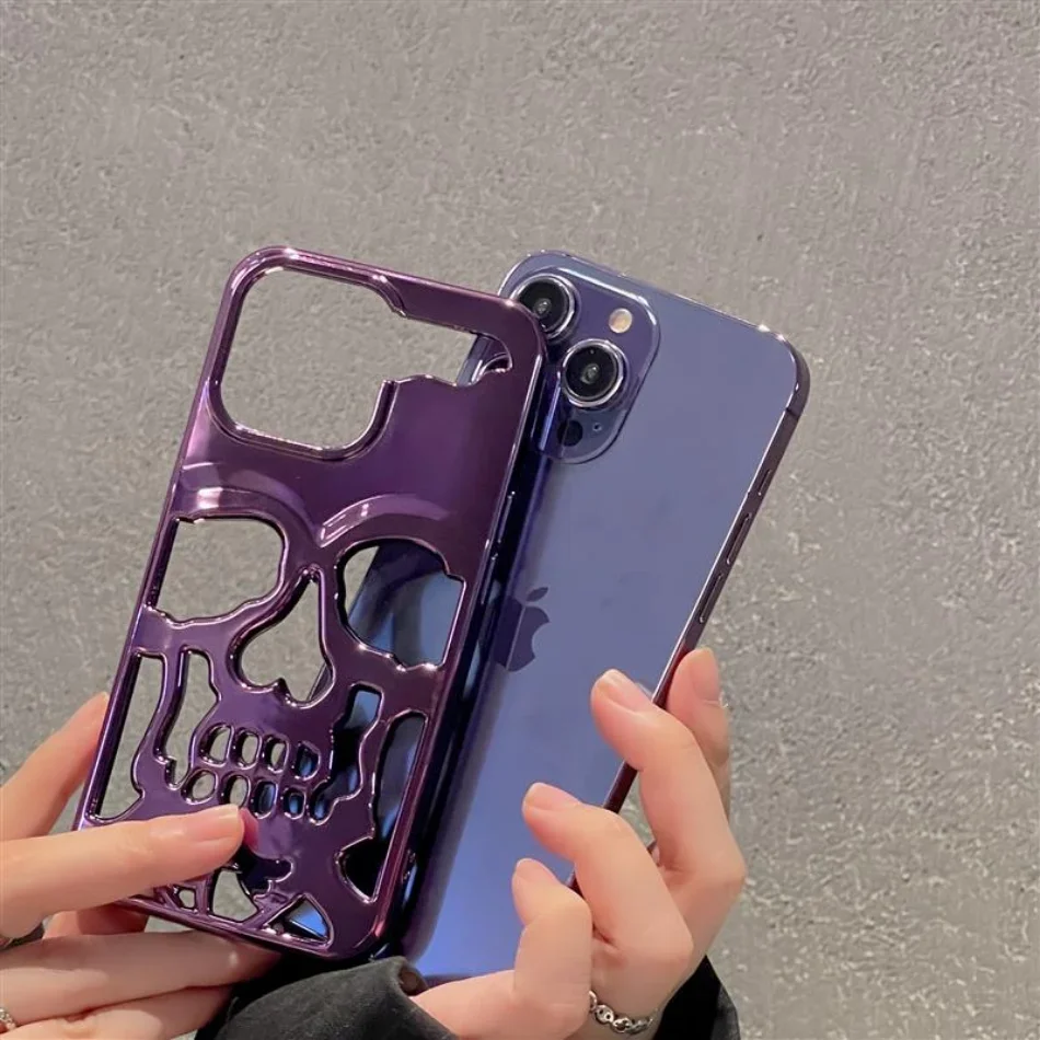 Hohle Skelett-Schädel-Handyhülle für iPhone Air 17 16 15 14 13 12 18 Pro Max Plus 18Pro 17ProMax Stoßfeste Matte Rückseite – Detail 9