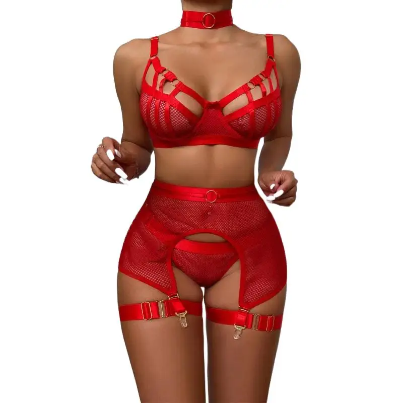 Bikini Fashion Sexy Four-Piece Heavy Craft Interwoven Bra Soft Net Sexy Underwear