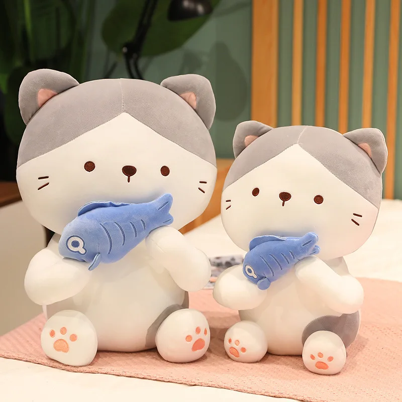 Creative Plush Toy Lovely Kitty Soft Doll New Toy Cartoon Cat Hug Fish Kids Toy Throw Pillow Birthday Gift w1480