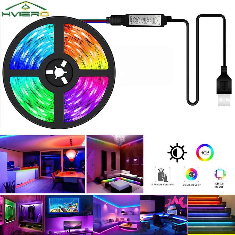 

Светодиодные ленты 5 В USB 3 клавиши 24 клавиши ИК-управление RGB SMD 2835 DC5V 0,5/1/2/3/4/5M Гибкая лампа Лента Диодный ТВ Фоновое освещение