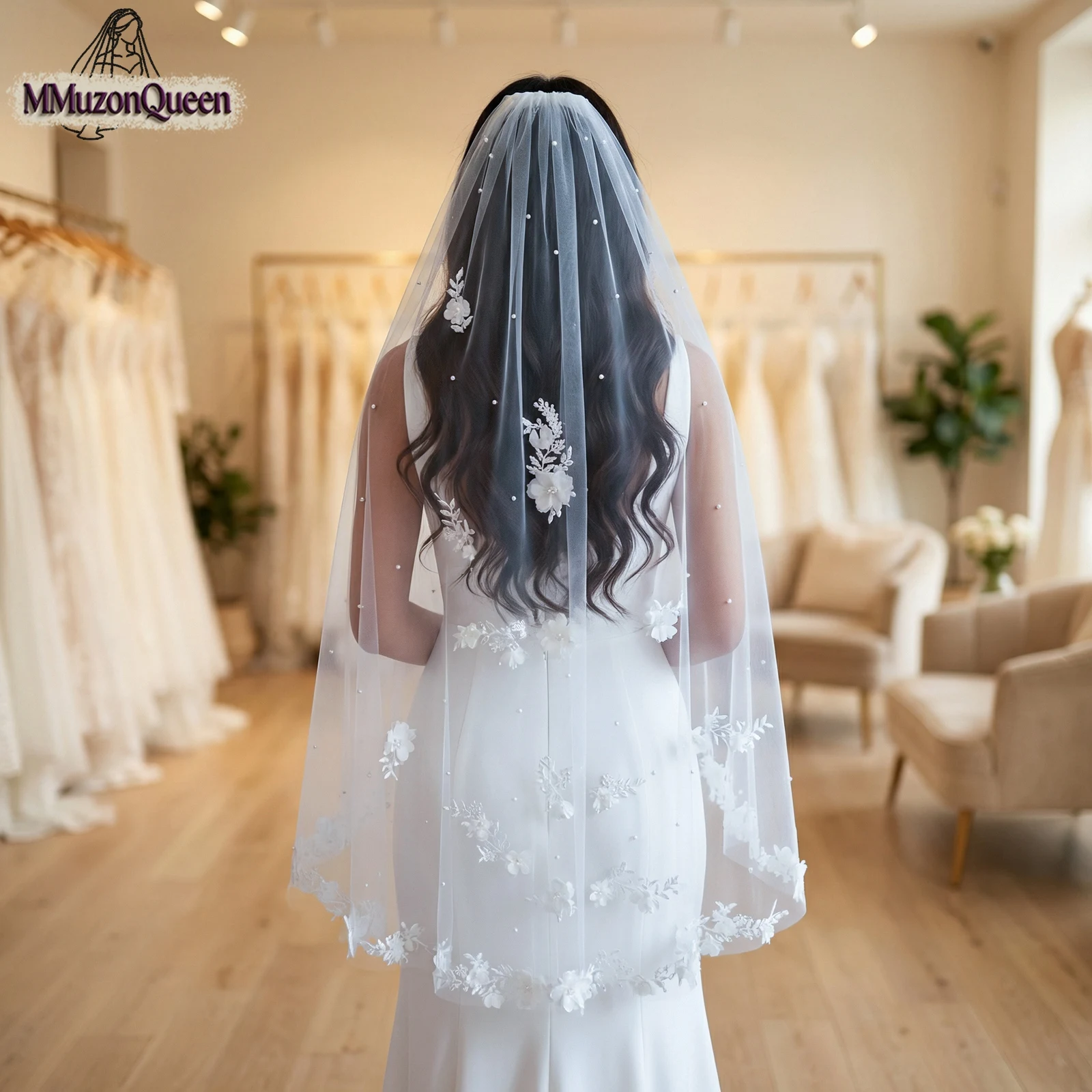 

Свадебная фата TOPQUEEN Velo De Novias с 3D цветами, мягкая, прозрачная, короткая, аксессуар для невесты, на заказ, V52