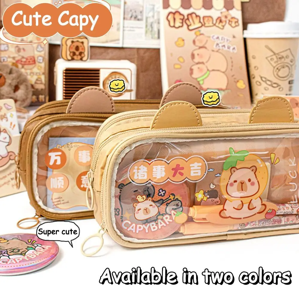 Cute Canvas Capybara Pen Bag Large Capacity Student Stationery Stationery Box Pen Box Pencil Bag
