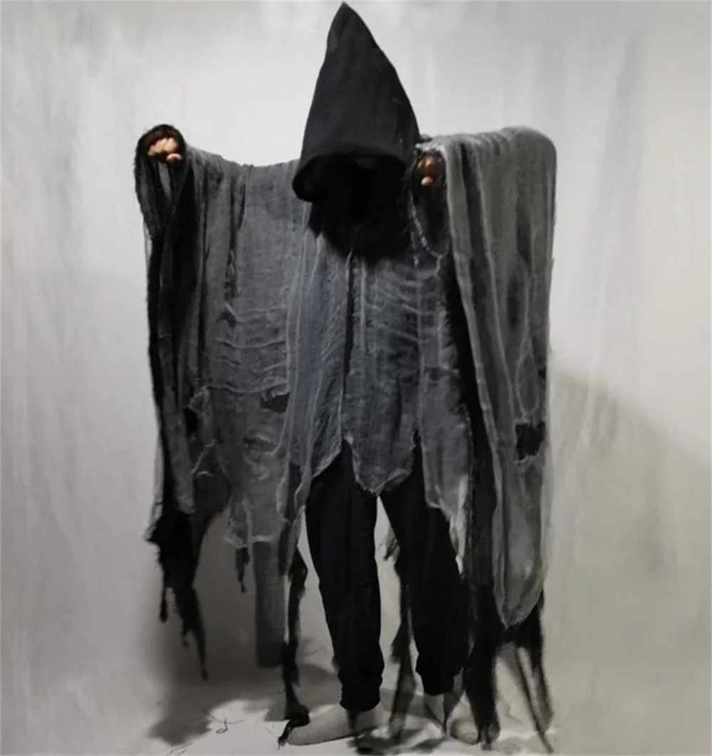 Gothic Horror Zombie Tattered Hooded Capes Unisex Halloween Ghost Dementors Cosplay Costume Day of The Dead Party Props Cloaks