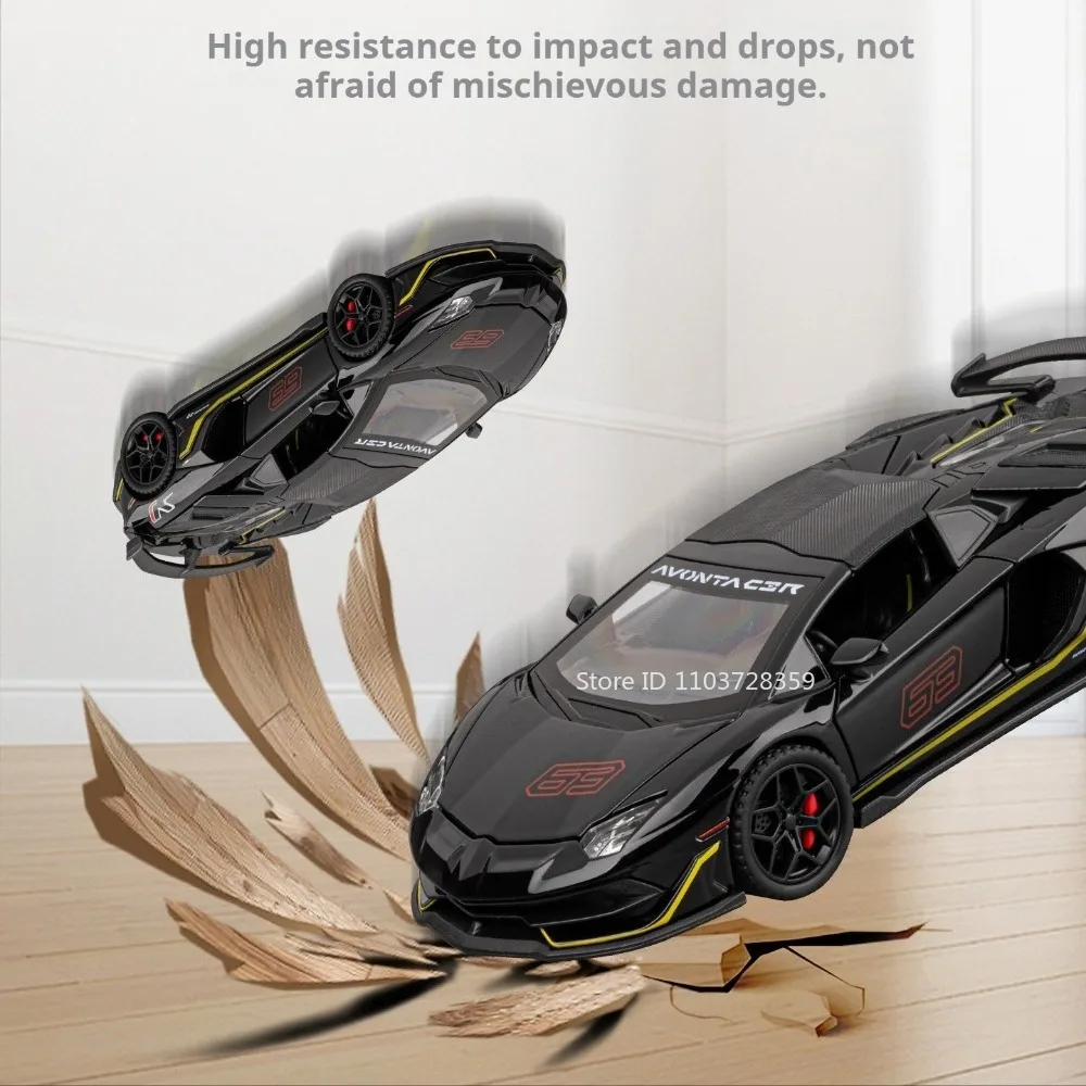 1:32 svj63 v12 modelo de brinquedo supercarros liga diecast portas abertas pneus de borracha puxar para trás som luz requintado modelos de carros esportivos