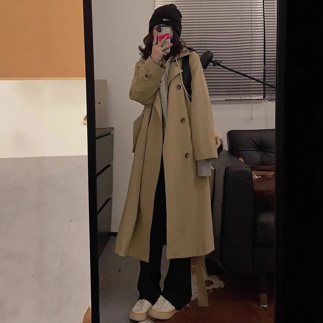 2025년 봄 가을 신상 여성 트렌치코트, 영국풍 시크 롱코트 (키 작은 여성용)