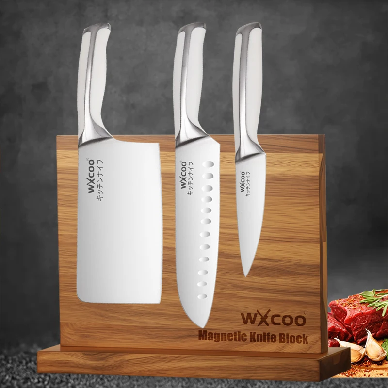 WXCOO Japanese Kitchen Chef Knife Set Stainless Steel Meat Slicing Fish Santoku Fruit Cleaver Knives Magnetic Knife Block Holder