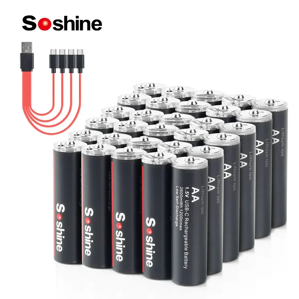 

Soshine 30PCS USB AA 2600mWh Rechargeable Batteries 1.5V 2600mWh Lithium Battery 1200 Times Cycle Low Self-discharge Battery