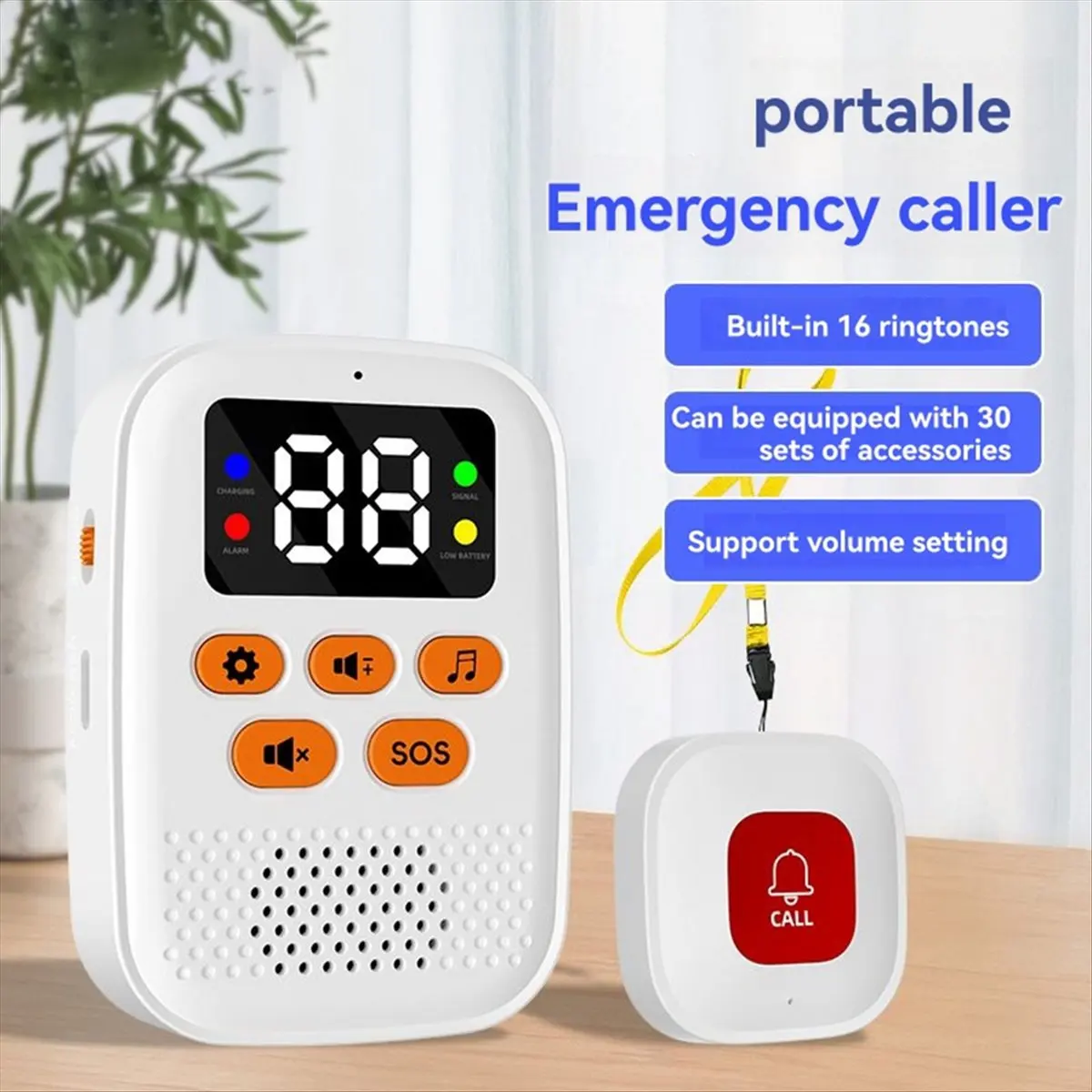【~ New Y24A】Wireless Caregiver Call Button SOS Emergency Monitor with Vibration, Personal Caregiver Pager for Elderly Care White