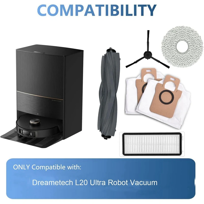 Accessoires de remplacement pour aspirateur robot Dreame L20 Ultra, brosse latérale principale, vadrouille Hepa Pound, sacs à poussière Everths