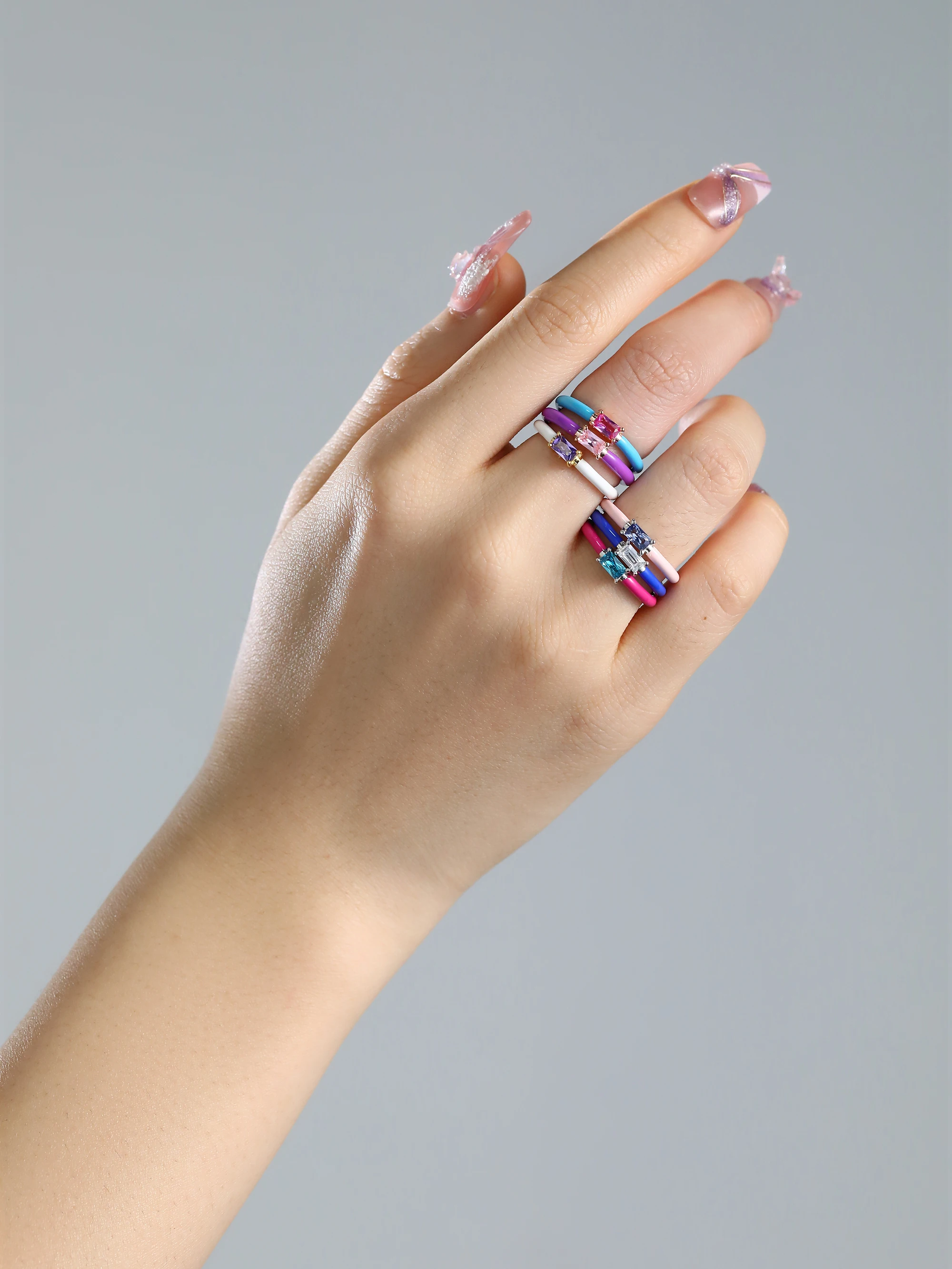 Laya 925 %100 Sterling Silver Synthetic Color Crystal Fashion Finger Ring For Women Charm Jewelry Handmade Enamel 2024
