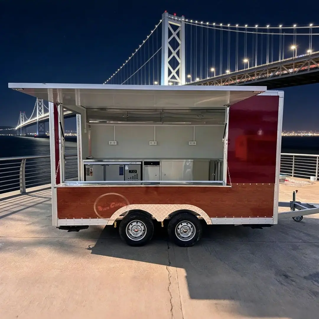 

Fiberglass Mobile Food Trailer - Fully Equipped Catering Kitchen Concession Cart for Street Food Coffee Burger