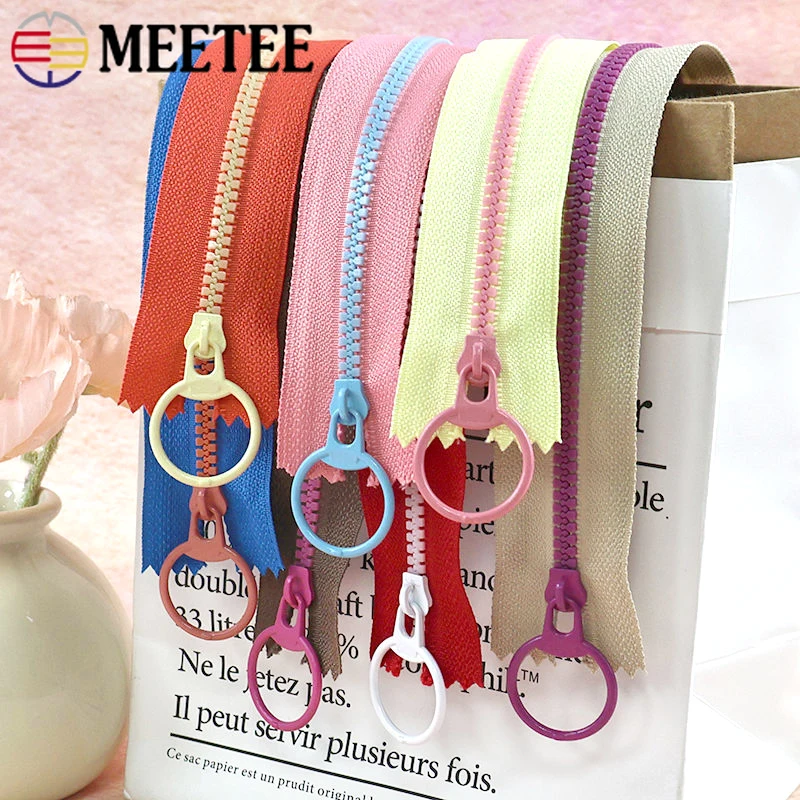 

10Pcs Meetee 3# Colored O Ring Resin Zippers 15-40cm Zipper Slider Zips Coil Clothes Decor Zip Repair Kit DIY Sewing Accessories
