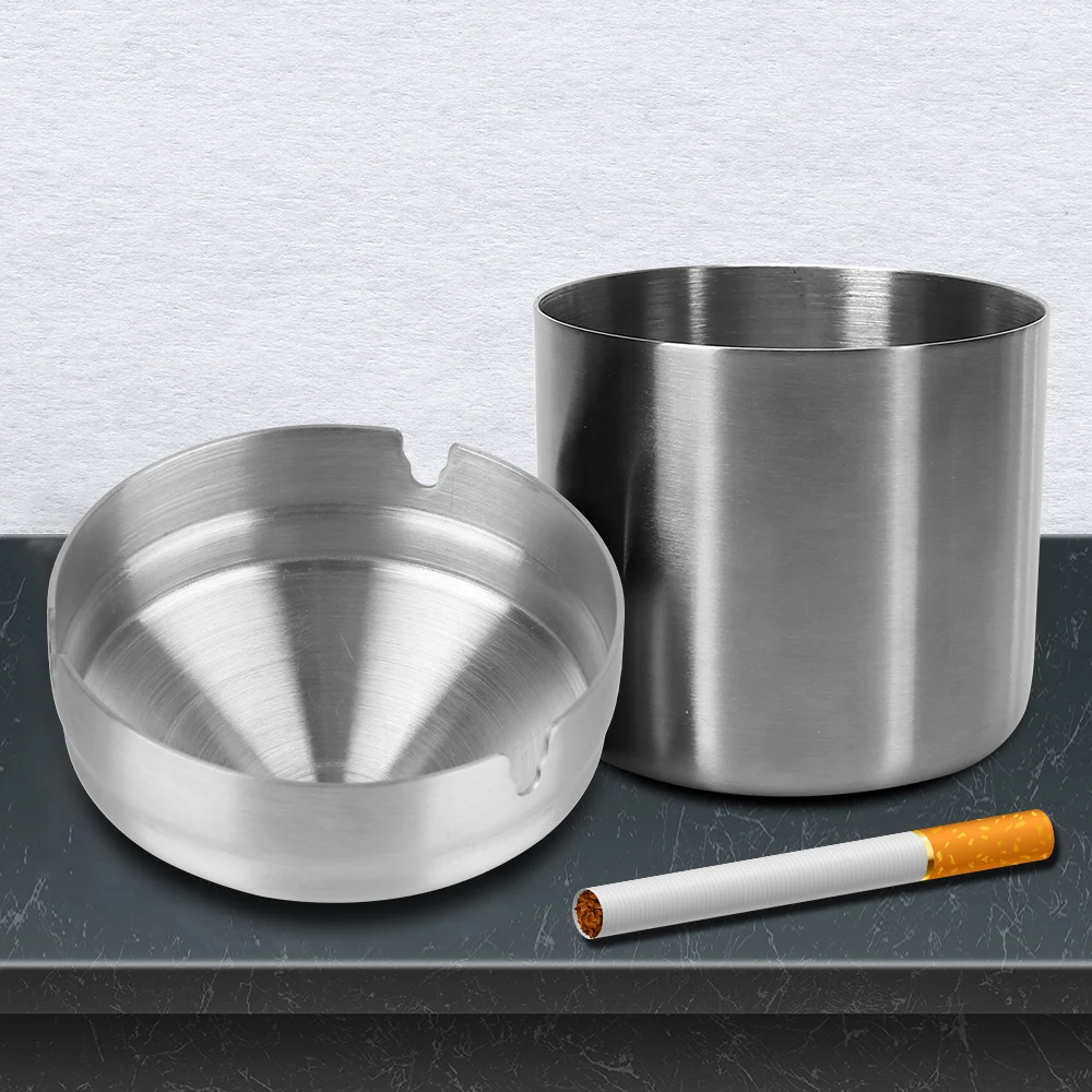 Creative With Lid Windproof Car Ashtray Detachable Smoke Tobacco Ash Holder Container Stainless Steel Ashtray