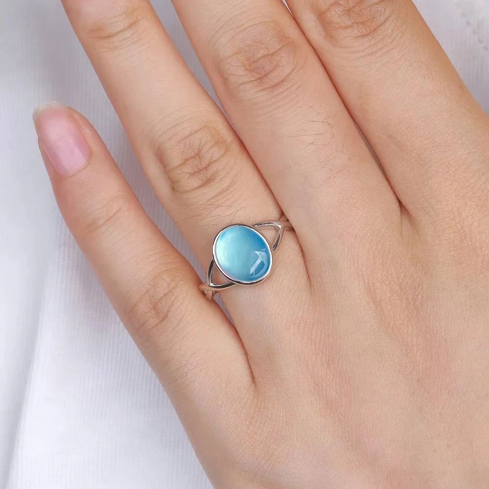 S925 فضة الزبرجد خواتم خواتم بسيطة الأزرق الحجر الطبيعي البيضاوي 8*10 مللي متر هدايا الحفلات غرامة مجوهرات خواتم للنساء #2