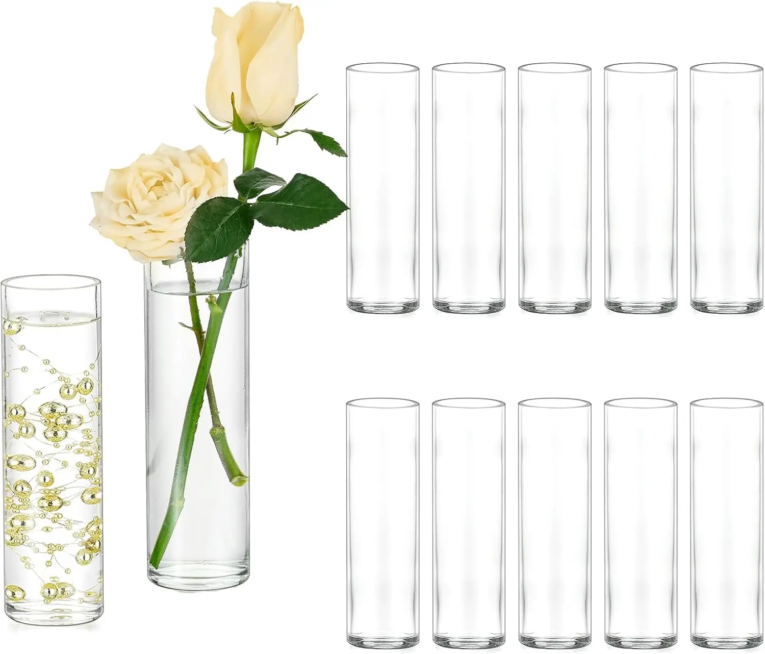 

Cylinder Glass Bud Vases: Set of 12 Small Clear Skinny Single Flower Vase for Centerpieces - Minimalist Bulk Vases for W