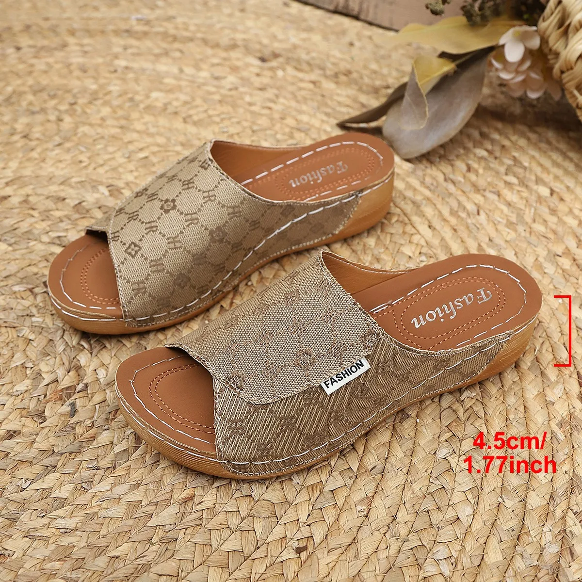 Modische Bestseller Neue Bequeme Strand-Übergrößen Damenschuhe Sommer Elegante Peeptoe Keilabsatz Dickbesohlte Pantoffeln – Detail 6