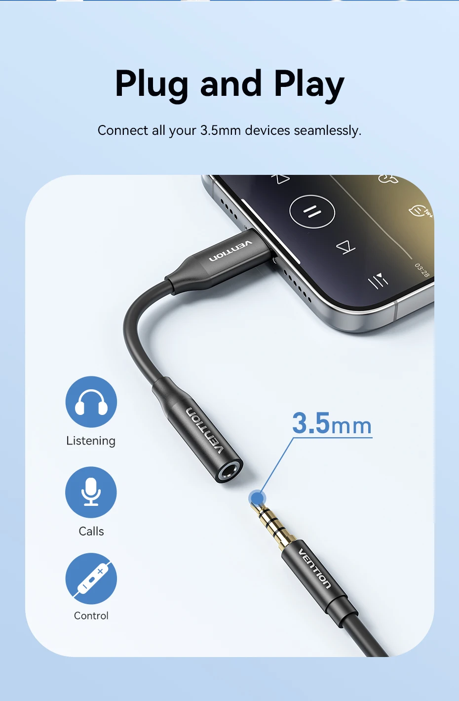 [2Pcs] Vention USB Type C to 3.5mm Jack Earphone Adapter Headphone USB C Cable Audio Adapter with DAC For iPhone 17 16 15 Xiaomi