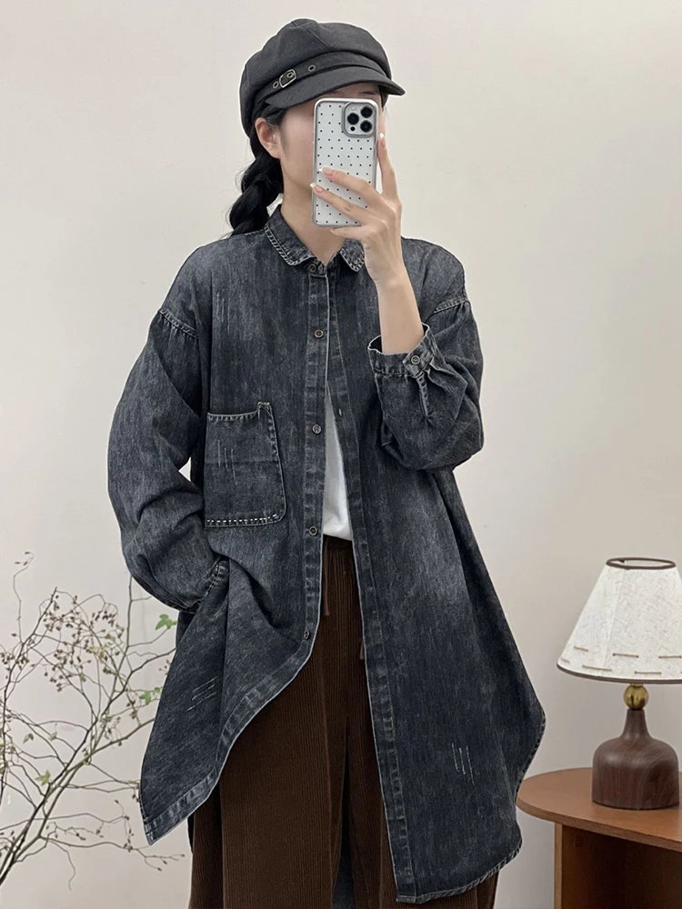 Max LuLu 2024 Fall Long Clothes Womens Fashion Loose Vintage Ripped Denim Trench Coats Ladies Casual Classic Luxury Windbreakers