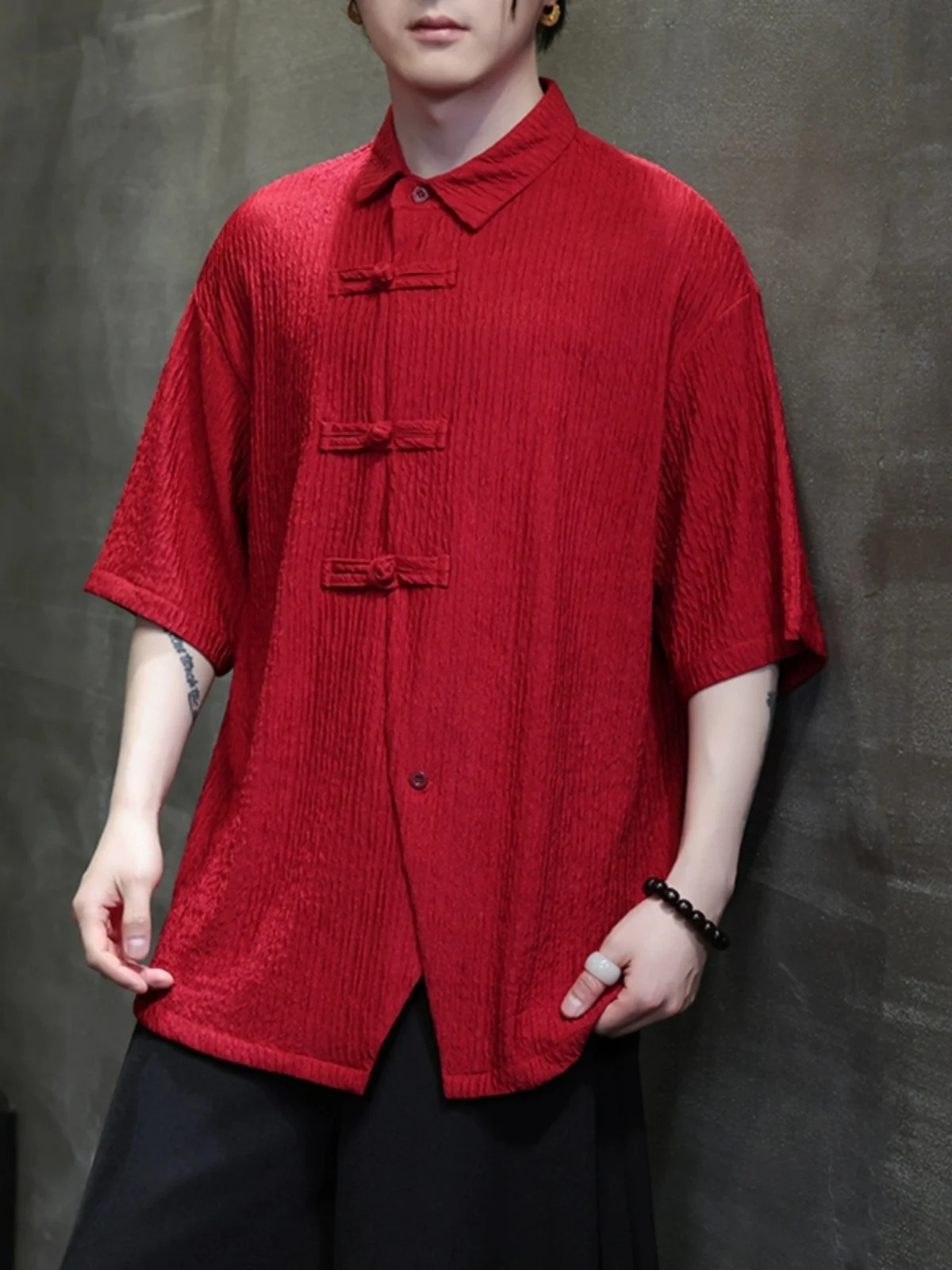 

Ice Silk Men's ort Sve irt Vintage Button up New Chinese Sle Summer Faion Outerwear Lightweight Cool Feeling