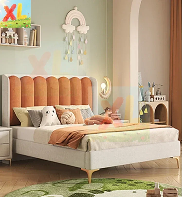 

New children's solid wood bed Nordic modern simple light luxury leave-in matte cloth Internet celebrity ins wind single princess