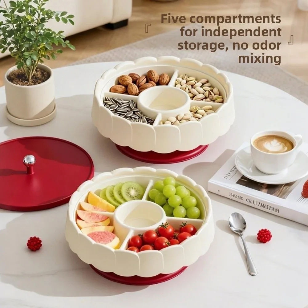 

Light Luxury Red Snack Serving Tray Traditional Sealed New Year Snack Storage Box with Lid Dustproof Fruit Plate Spring Festival