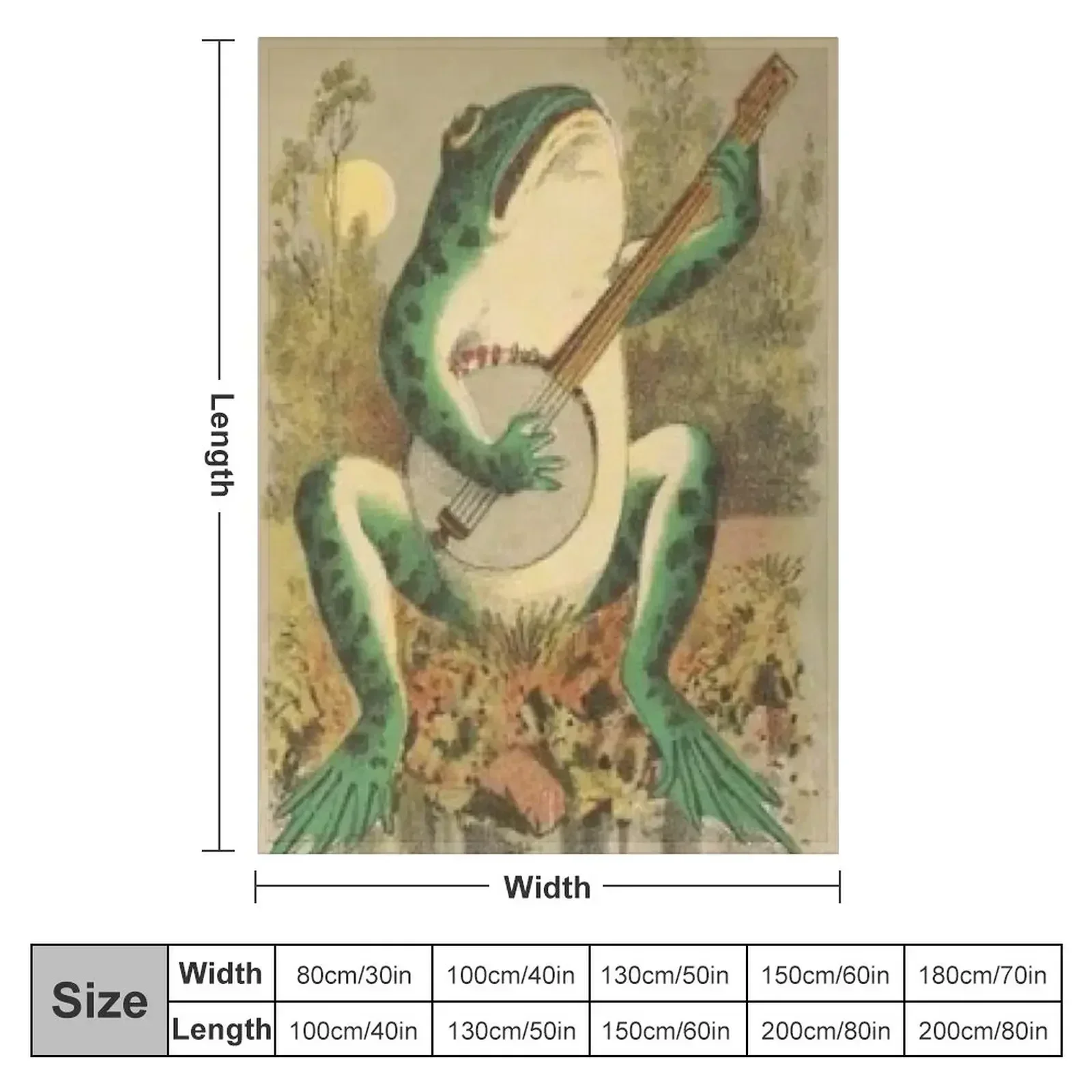 Vintage Whimsical Frog Playing The Banjo In The Moonlight, Ribbit. Fun Frog Apparel and Decor Throw Blanket Beautifuls Blankets