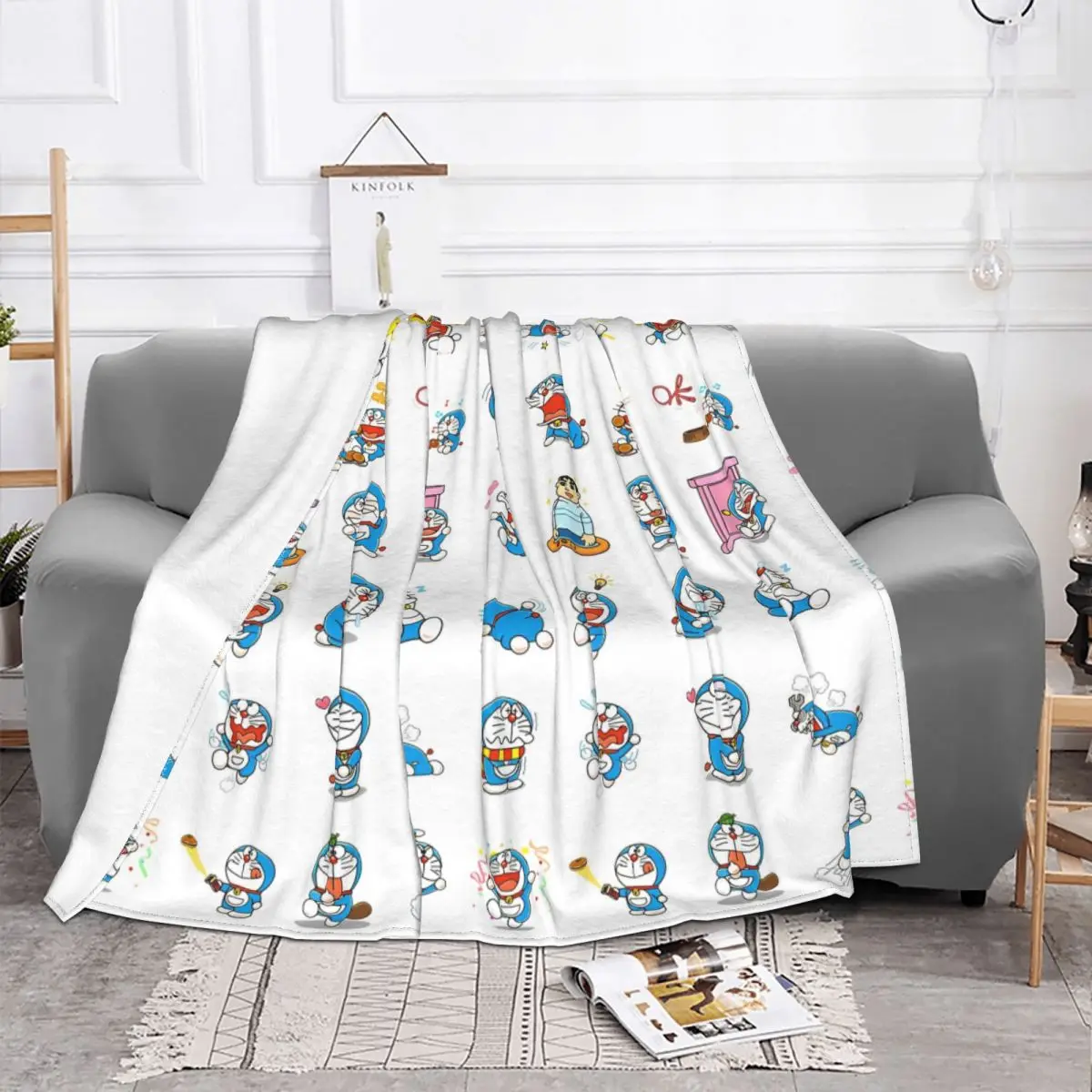 Doraemon Emoticon Meme Cartoon Blanket Fleece All Season Anime Multifunction Ultra-Soft Throw Blanket Bed Couch Plush Thin Quilt