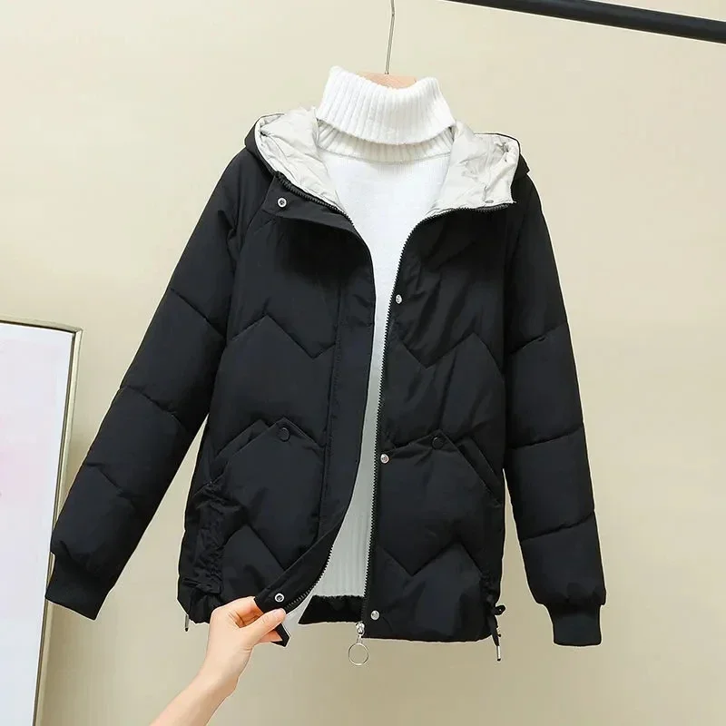 2023 neue Mode koreanische lose Herbst Winter Parkas Frauen kurzen Mantel dicke Kapuze Baumwolle gepolsterte Jacken Mäntel weibliche Outwear