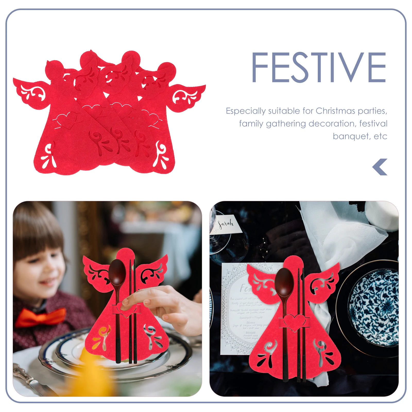

8 Pcs Cutlery Fork Bag Tableware Xmas Bags Cover Dining Household Angel Shaped Covers Non-woven Fabric Popular