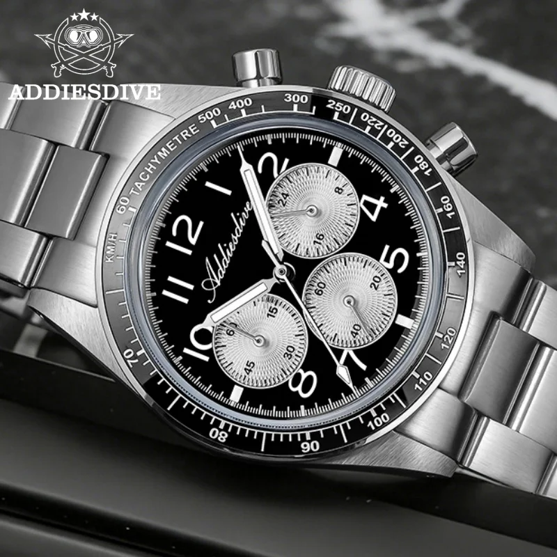 

ADDIESDVIE 37mm AD2543 Men Watch 316L Stainless Steel BGW9 Super Luminous 100m Waterproof 0S20 Movement Chronograph Quartz Watch