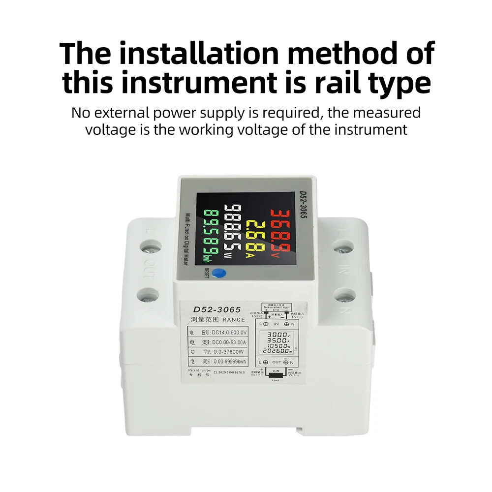 DIN-Schienen-DC-Energiezähler DC14-600V 63A 4-in-1 Multifunktions-LCD-DC-Watt-KWh-Zähler mit automatischer Datenspeicherung für Solarbatterie-Motorüberwachung – Detail 11